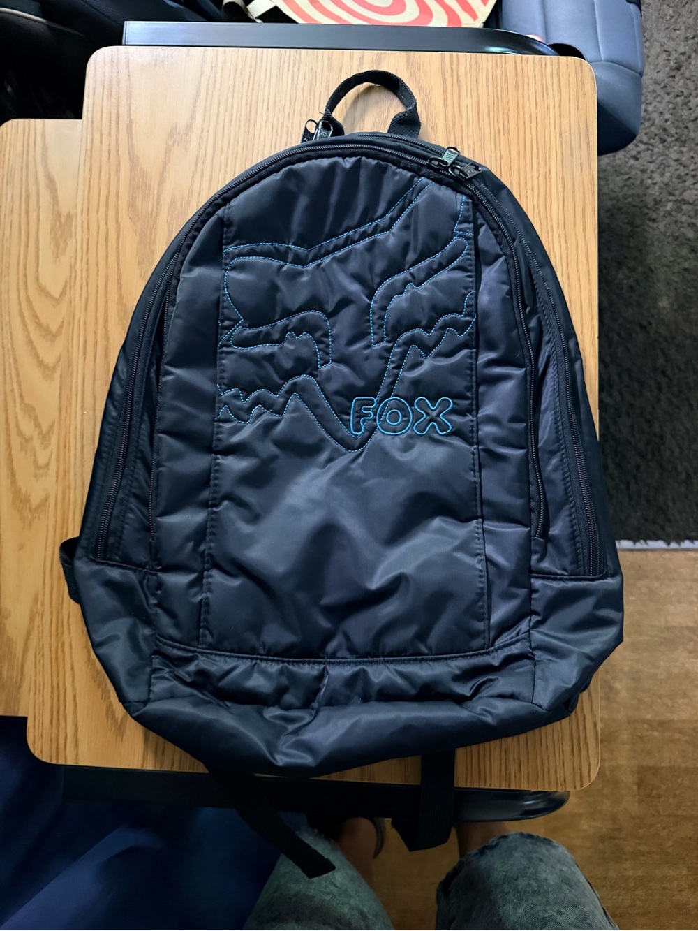 Fox Black Backpack with Blue Logo Stitching